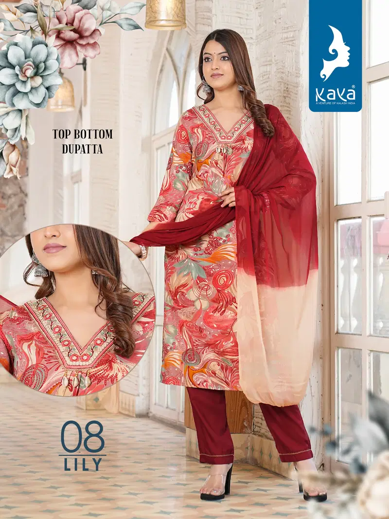 Lily By Kaya Rayon Printed Kurti With Bottom Dupatta Wholesale Market In Surat
